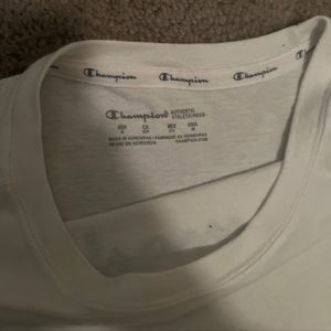 Small cropped slightly see through champion t shirt in white